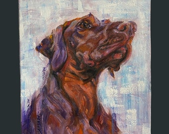 THE VISLA, original oil painting, pet portrait, impressionist, wall art, canvas painting, dog lover, brown dog, gift