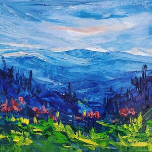 SPRING TIME MOUNTAINS, spring painting, mountain art, smoky mountains, wall art, large canvas Painting, mountain range, impressionist, 16x20