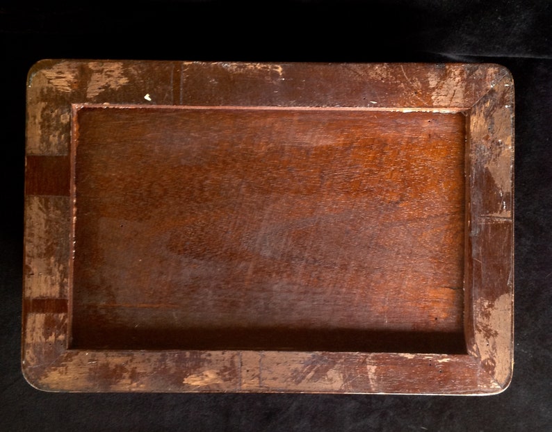 Vintage ~ Antique Oak Wood Box ~ Beautiful Burgundy Felt Lining ~
