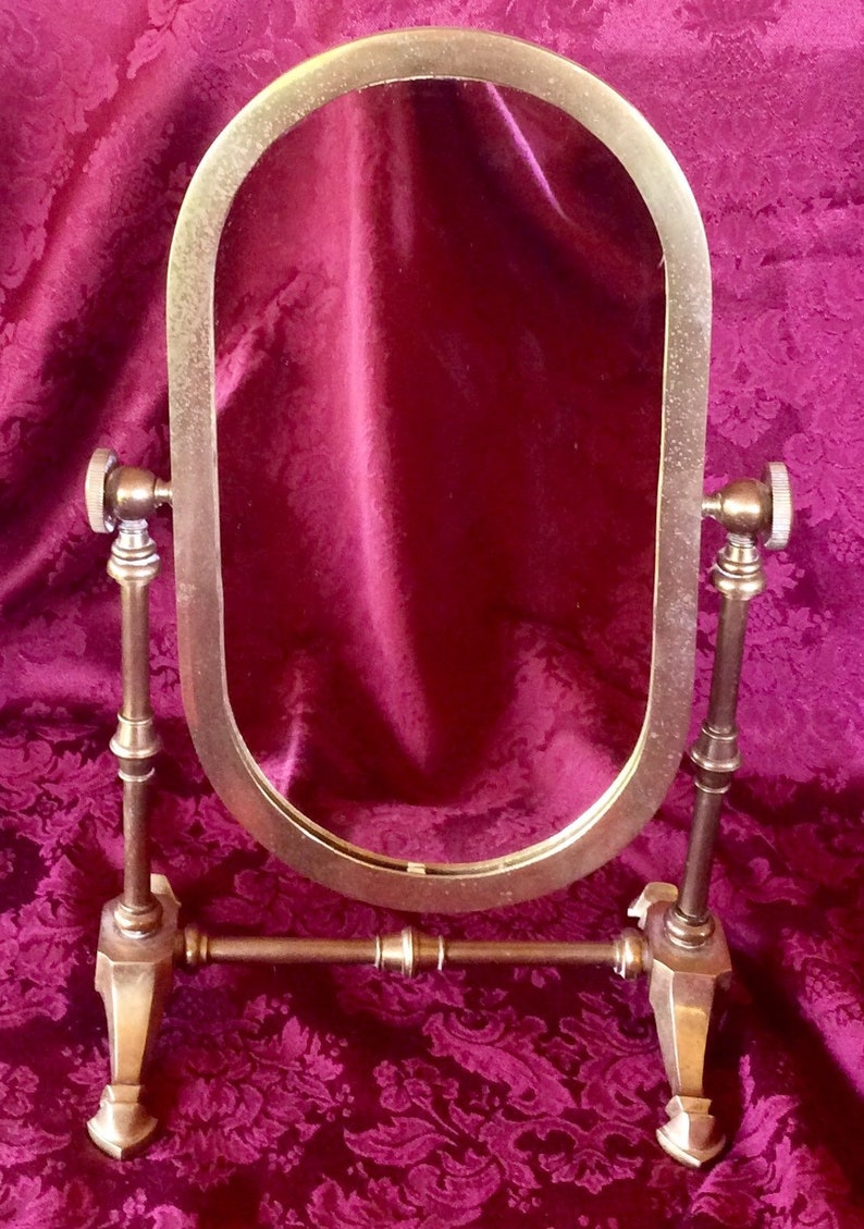 Vintage 1920s Antique Table Top Vanity Mirror Solid Brass Men S Shaving Made In Taiwan