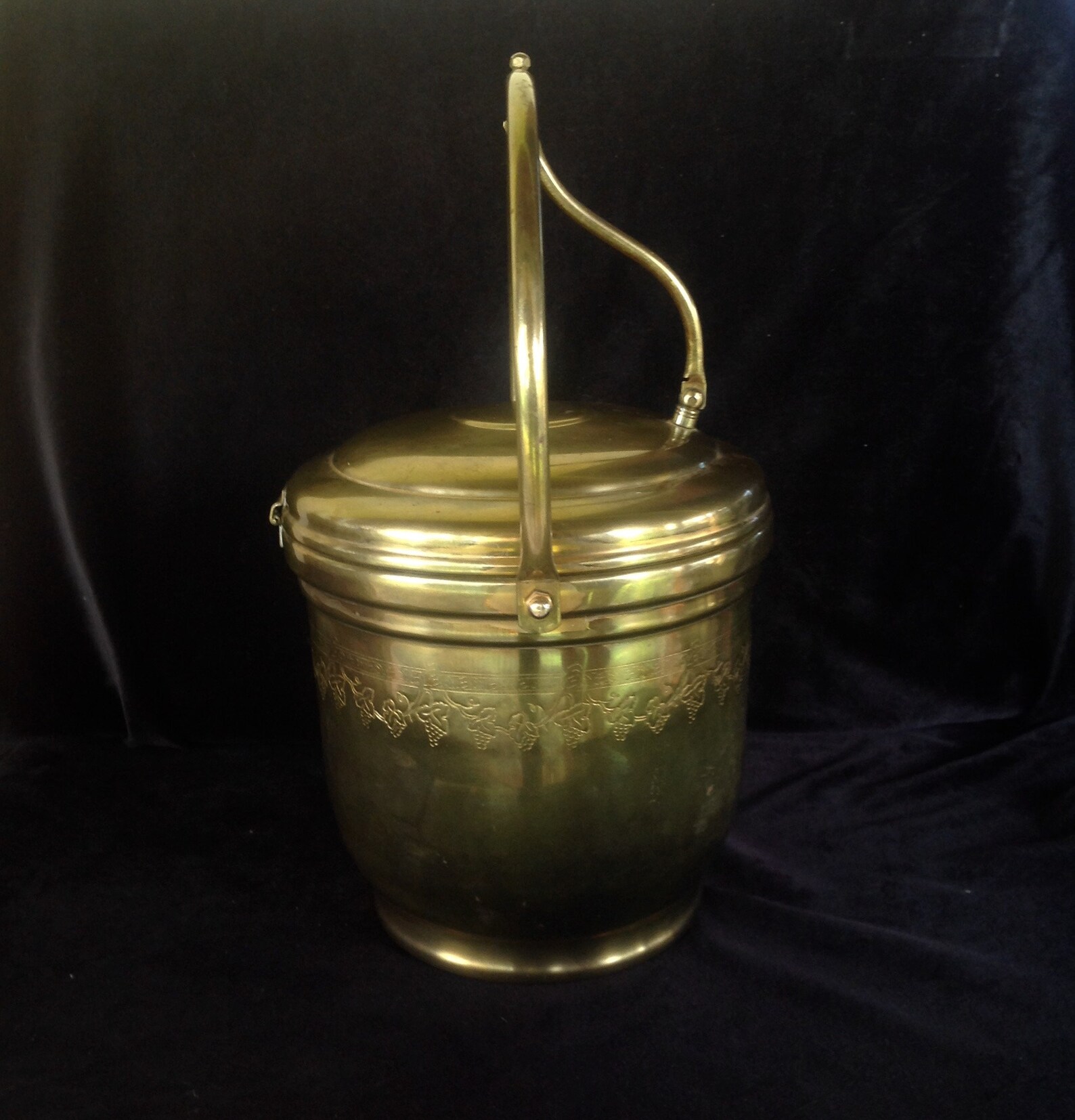 Vintage 1970s Solid Brass Ice Bucket Etched Grape Motif Etsy