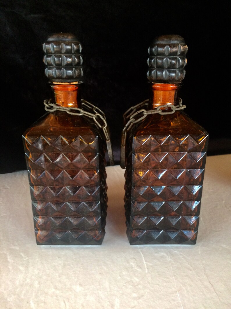 Vintage 1960s Amber Glass Decanter SET With Wood Case Etsy