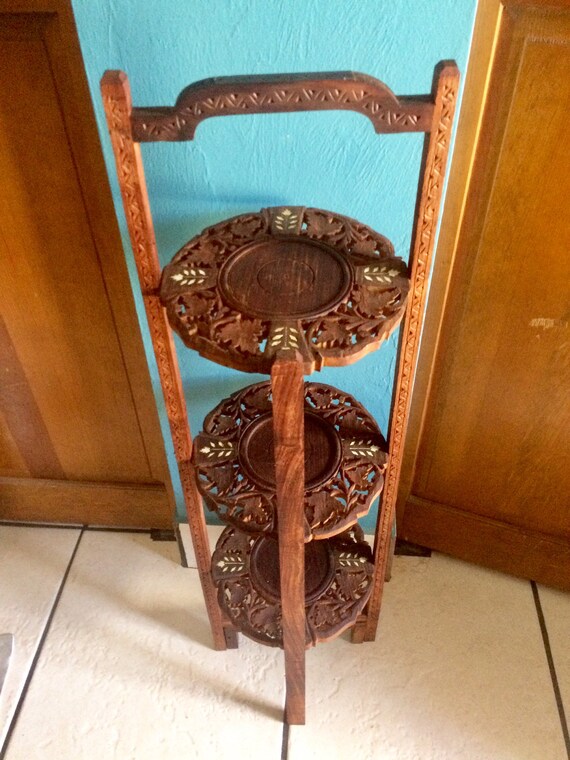 Antique 1900s Indian 3 Tier Cake Plate Plant Folding Stand