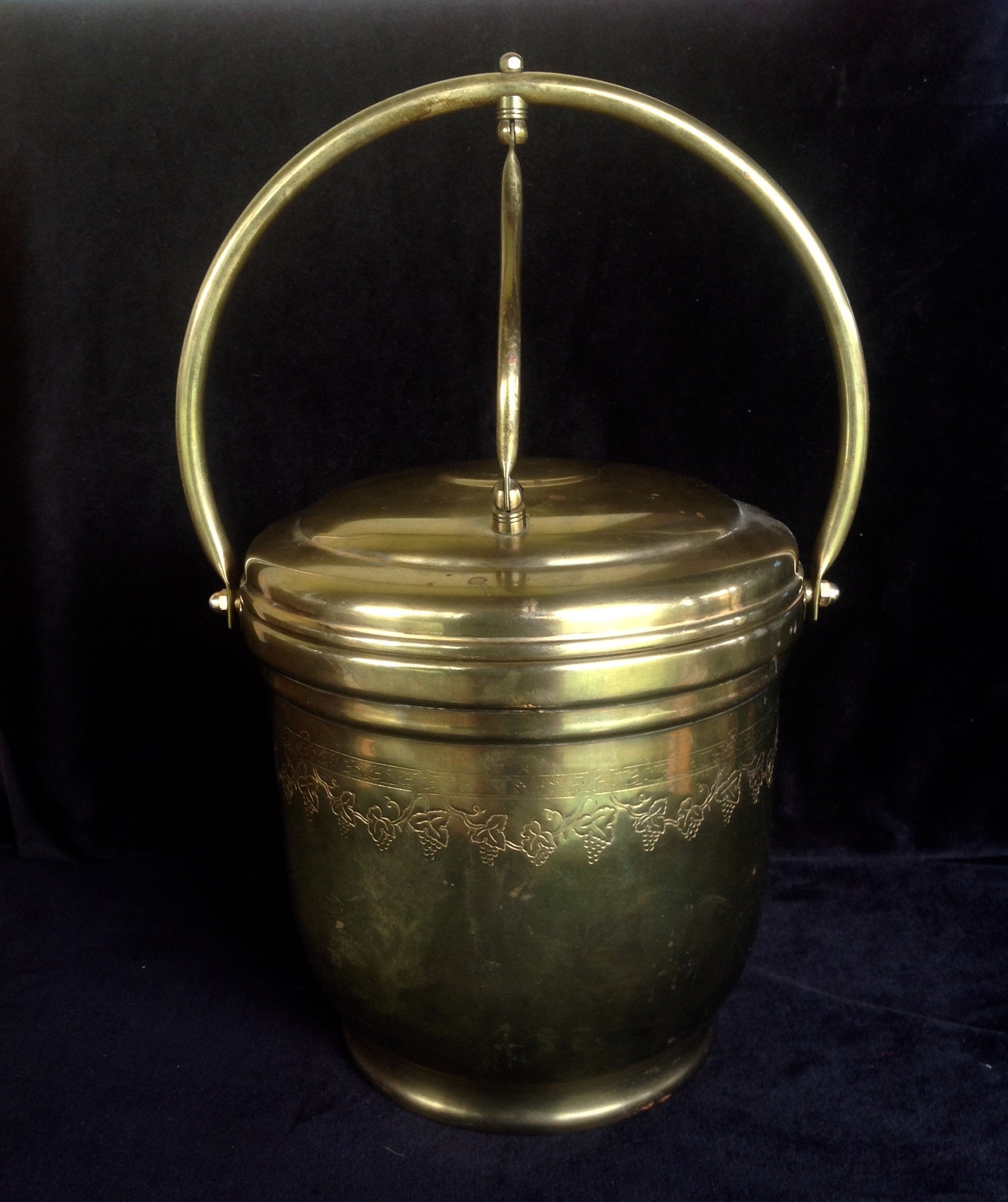 Vintage 1970s Solid Brass Ice Bucket Etched Grape Motif Etsy
