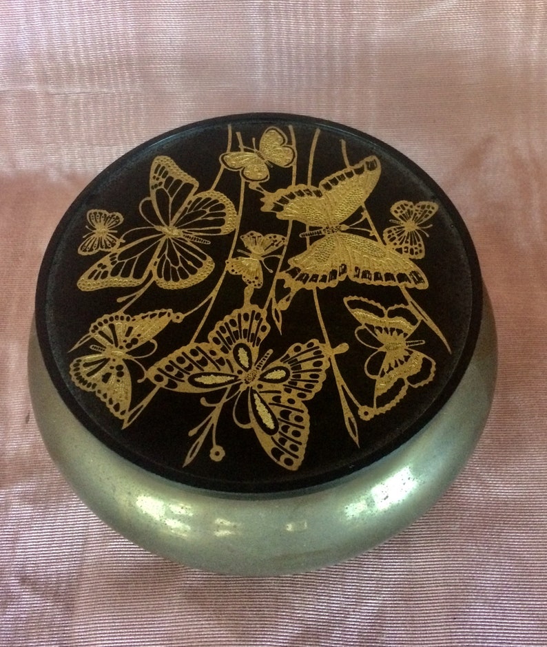 Vintage 1950s ~ Brass Trinket Box ~ Golden Embossed Butterflies ~