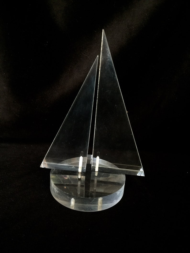 Vintage ~ 1970s ~ Modern Lucite Sailboat ~ Paperweight ~ Nautical Deco ~
