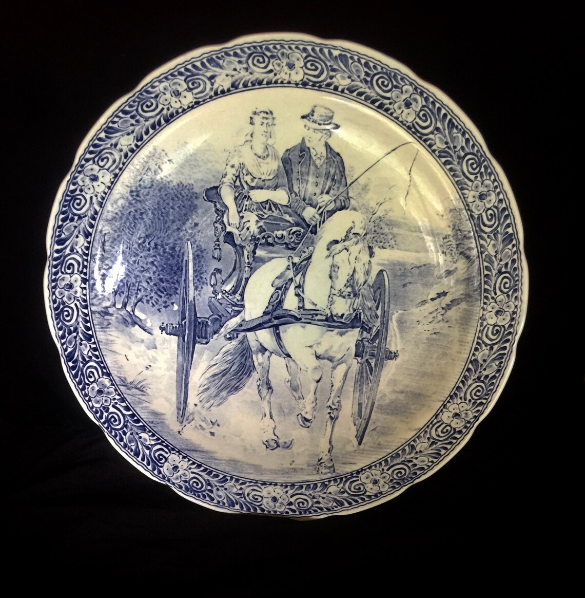 Vintage 1960s Delft Boch Belgium Plate LARGE Porcelain Etsy