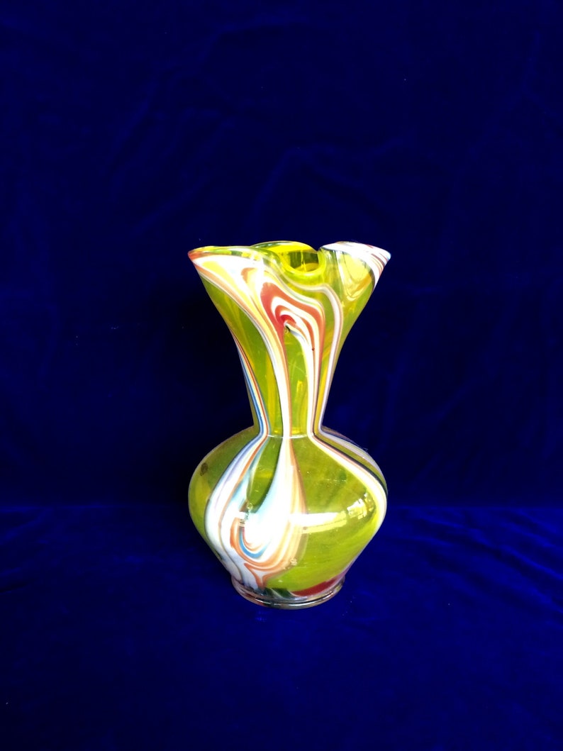 Vintage Retro Swirl Glass Bud Vase Yellow with Blue Red Etsy