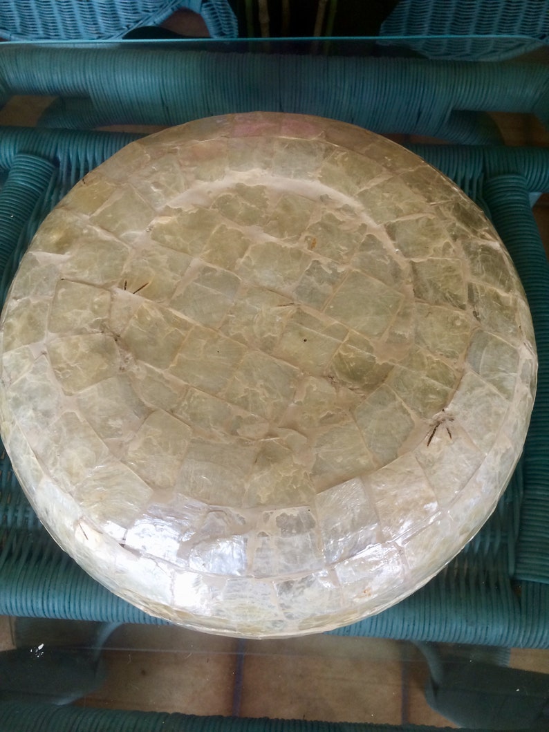 Vintage ~ Mid Century 1950s ~ Natural Brick Tiled Capiz Shell and Mother Of Pearl Decorative Bowl ~ Handcrafted ~ Art Deco ~