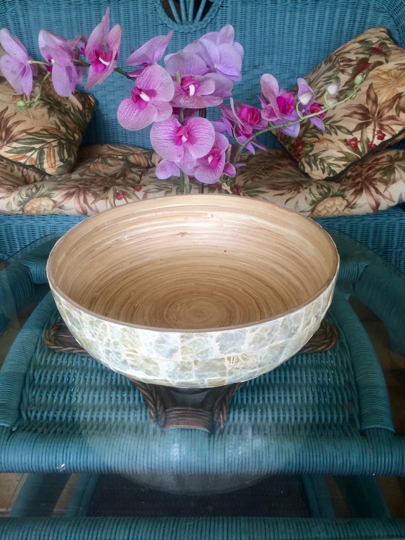 Vintage ~ Mid Century 1950s ~ Natural Brick Tiled Capiz Shell and Mother Of Pearl Decorative Bowl ~ Handcrafted ~ Art Deco ~