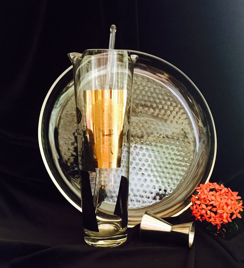 6 Coin Rocks Glasses Stir Stick Hollywood Regency CERA Gold Coin 10 Piece Cocktail Set ~ Coin Pitcher Decanter Tray /& Double Jigger