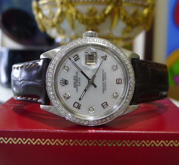 rolex oyster perpetual datejust mother of pearl diamond watch