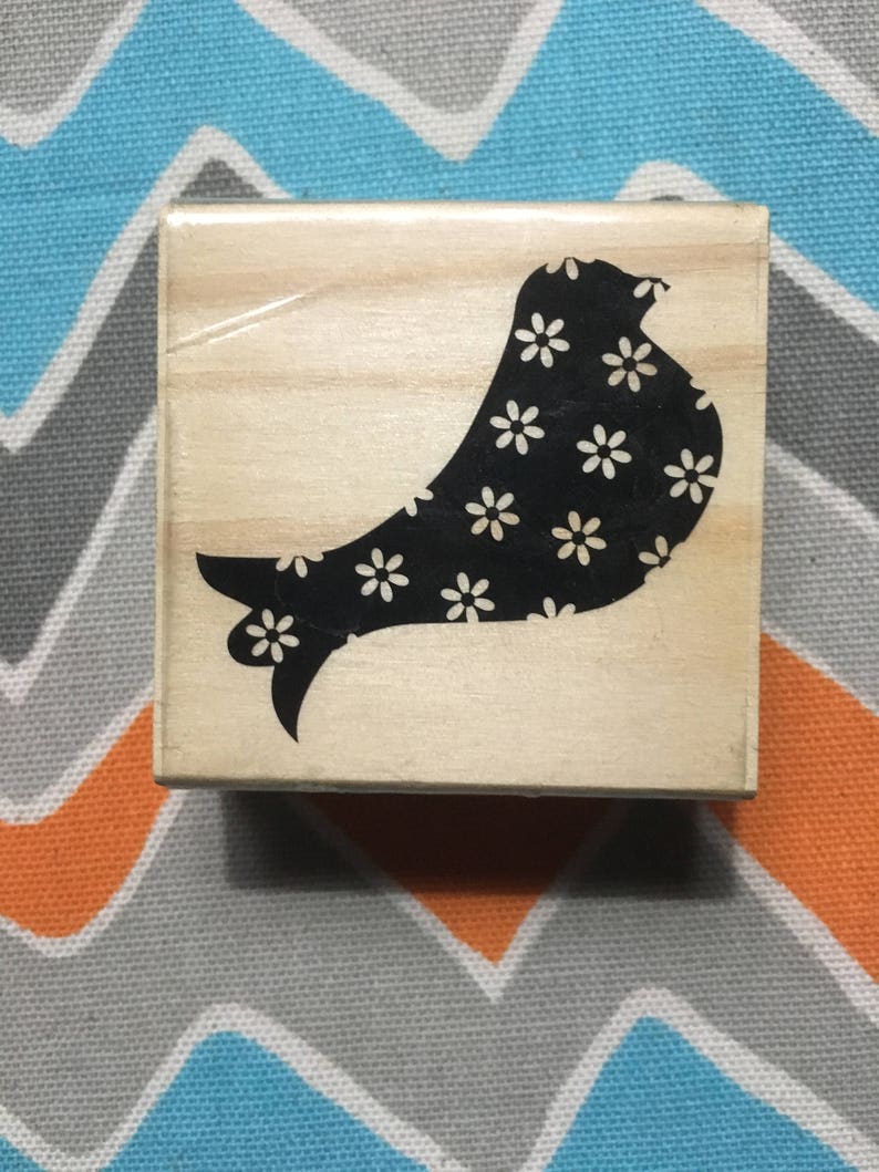 DESTASH New Daisy Bird Silohuette Stamp Block