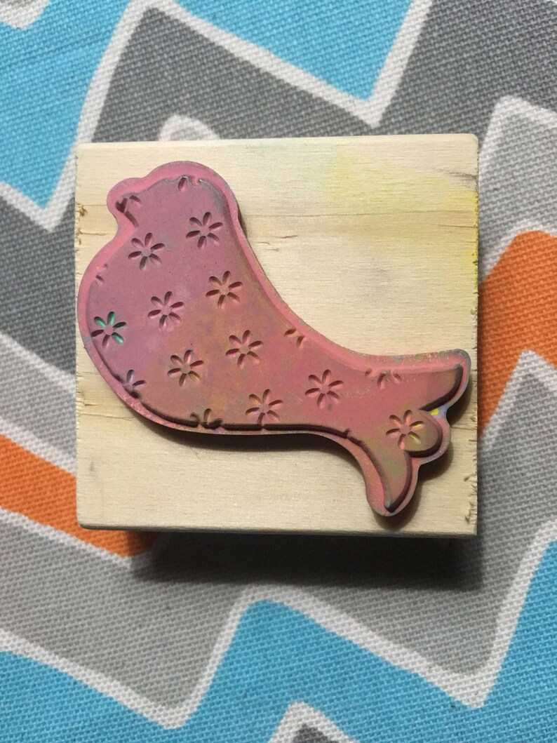 DESTASH New Daisy Bird Silohuette Stamp Block