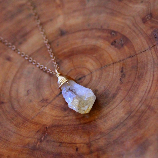 Long Raw citrine crystal necklace / solar plexus / yoga jewelry