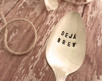 Stamped spoons, latte spoons, coffee spoon, stamped spoons, upcycled silverware stamped, stamped sayings spoons, latte lovers, coffee lover