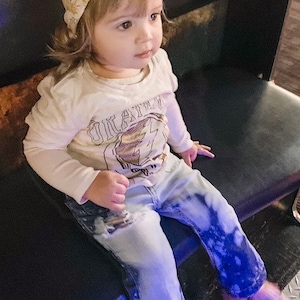 Baby toddler girl jeans ripped distressed |denim bleach splatters size 18months button fly | hippie baby | boho baby
