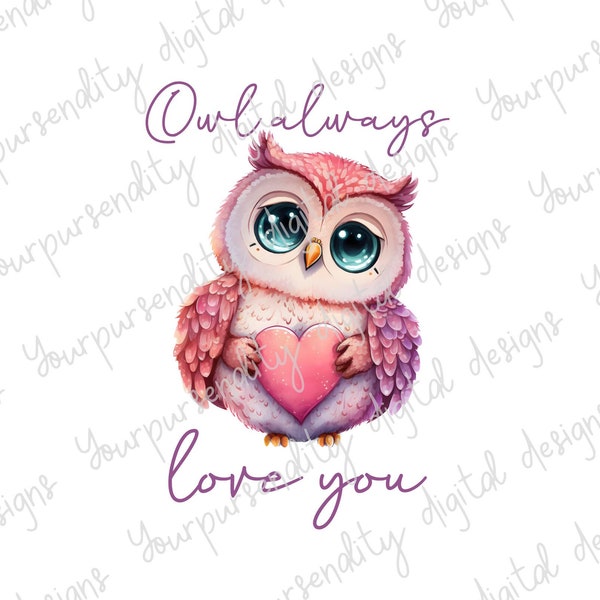 Owl always love you, chibi owl, Valentines day design, sublimation image, transparent PNG