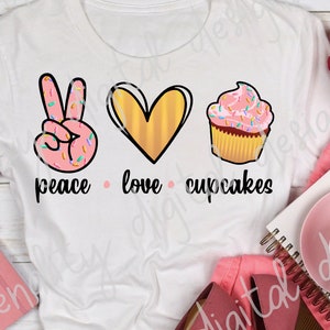 Peace Love Cupcakes, sublimation image, transparent PNG, screen print, POD