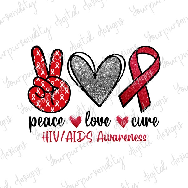 Peace Love Cure, HIV AIDS Awareness, sublimation image, transparent png, screen print, POD