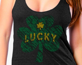LADIES St PATRICKS DAY Tank Top - Lucky - Womens Tri Blend Racerback Tank  -St. Patricks Day Shirt - Irish Shirt - Parade Shirt - xs - xl