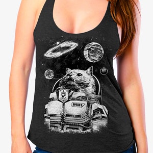RACERBACK TANK TOP for Ladies Space Cat Cat Shirt Tri Blend Racer Back Tank  in Black, Grey , Indigo, Purple, and Royal sizes S-xl 