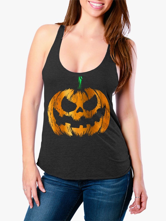 HALLOWEEN TANK TOP  - Racerback Tank - Scary Shirt - Tri Blend - Racer Back Tank - Waterbase Orange and Green Foil Imprint -Sizes Xs-Xl