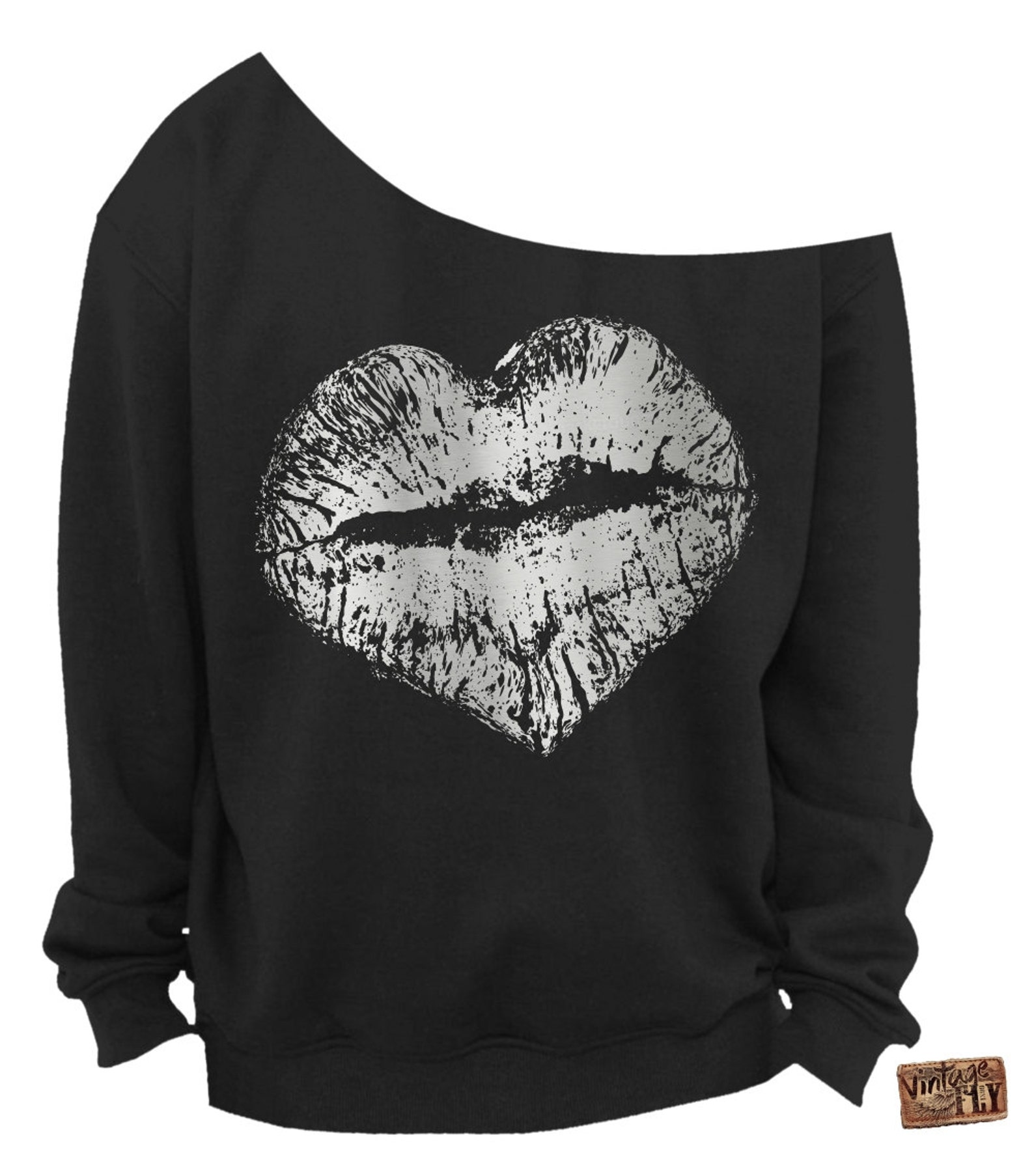 HEART Sweatshirt VALENTINES Day Kiss lips Ladies - Etsy