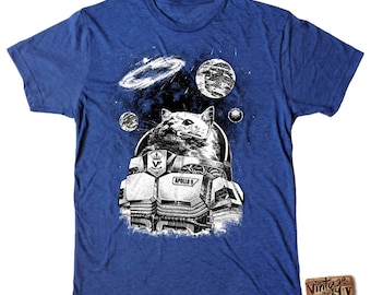 CAT SHIRT - SPACE -  Astronaut Space Cat - Astronomy - Planets - Galaxy - Mission Apollo 9 - Men's - Distressed - Tshirt - sizes s - xxl