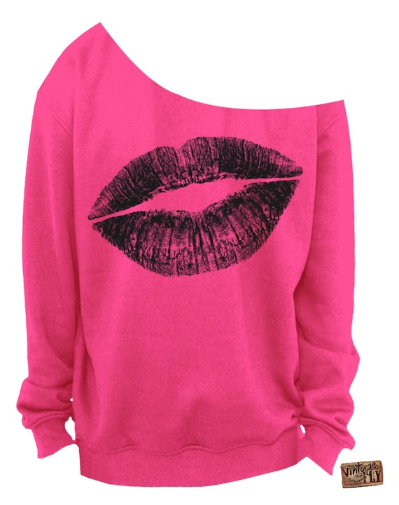 VALENTINE'S DAY SWEATER Kiss Lips Slouchy Sweatshirt Etsy