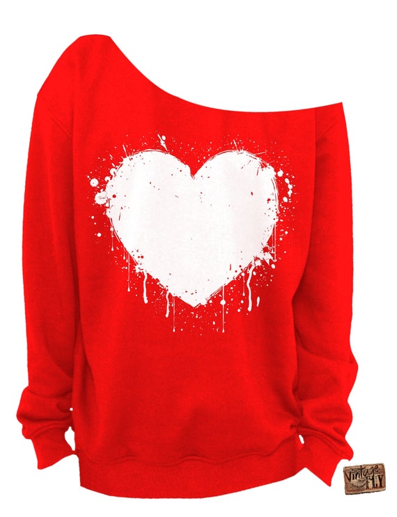 red sweatshirt with white heart
