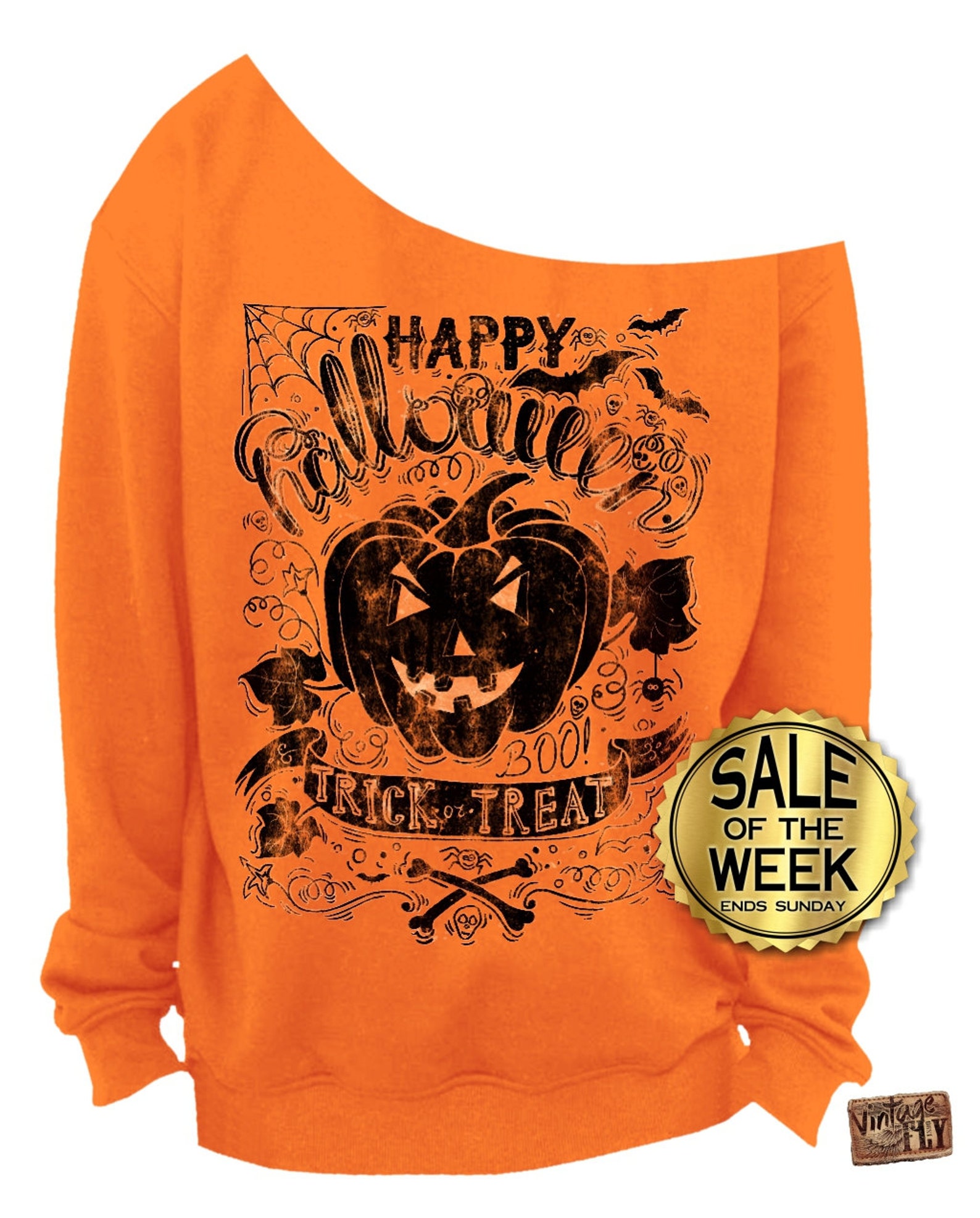 VINTAGE HALLOWEEN SHIRT Ladies off the Shoulder Sweatshirt Etsy