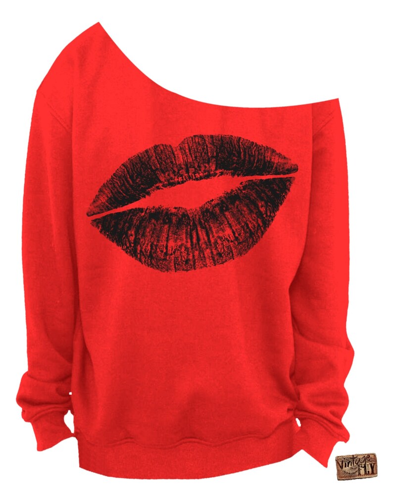 VALENTINE'S DAY SWEATER Kiss Lips Slouchy Sweatshirt Etsy