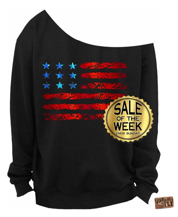 AMERICAN FLAG - LADIES Slouchy Sweatshirt - 4th of July Shirt - Usa - Independence Day - Drinking Shirt - Red and Blue Foil - s-3x