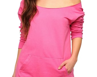 LADIES SLOUCHY off the shoulder SWEATSHIRT with Pockets -  Blank - Gift - DIy - Do it Yourself - 16 colors to choose From