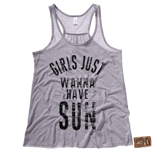 RACERBACK TANK - Shirt - Beach -  4th of July - Party -  Ladies Tissue Flowy Tank - Sun - Girls Just Want to Have Fun -  Waterbase