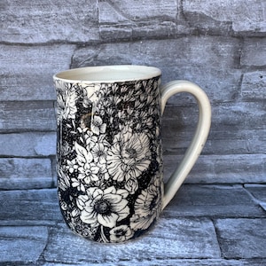 No 1 - Pottery mug, floral mug, black flower mug, coffee mug, ceramic mug, black corn flower mug, handmade pottery mug made in NC
