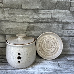 No 1 - Garlic jar and grater, pottery garlic jar, garlic keeper, garlic jar and grater combo, potpourri canister, ceramic jar, made in NC