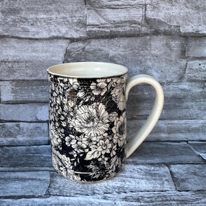 No 3 - Pottery mug, floral mug, black flower mug, coffee mug, ceramic mug, black corn flower mug, handmade pottery mug made in NC