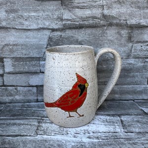 Pottery mug, cardinal mug, cardinal coffee mug, bird coffee mug, handmade coffee mug, animal coffee mug, made in North Carolina