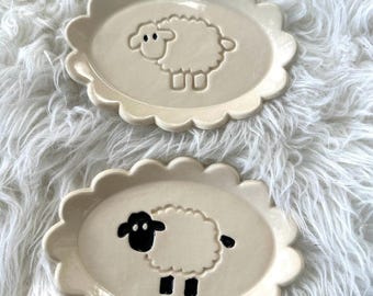 Sheep ring dish, sheep plate, sheep spoon rest, jewelry dish, trinket dish, black sheep plate, tray, soap dish made in North Carolina