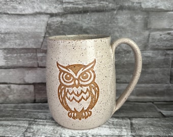 Tasse en poterie, tasse hibou, tasse hibou hulotte, tasse à thé hibou, tasse sirène, tasse hibou blanc, tasse à café faite main, tasse à café animal fabriquée en Caroline du Nord