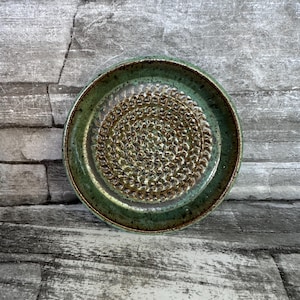 Pottery Garlic Grater, Dark Green Ceramic Grating plate, Parmesan or Ginger Grater