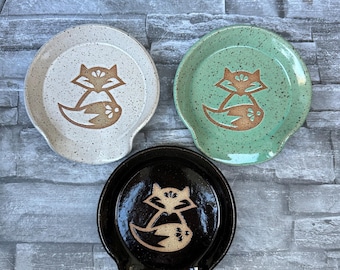 Fox spoon rest - black - white - mint green -  fox spoon rest