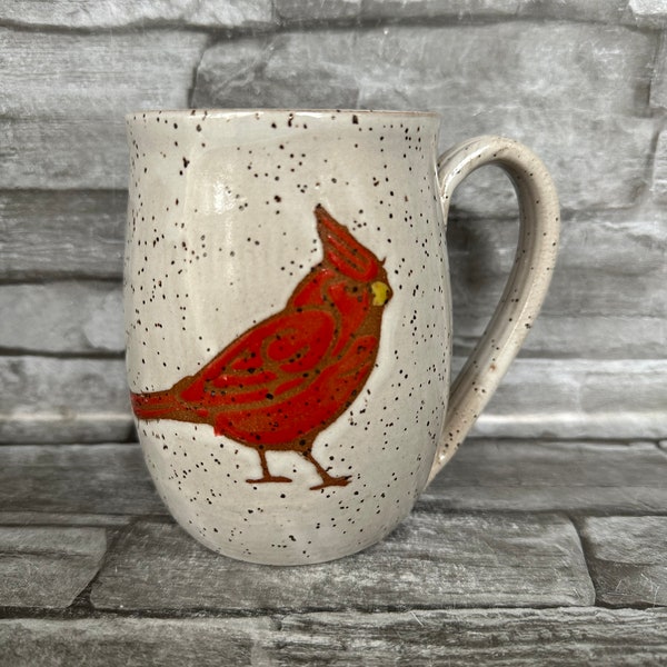 No. 4 - Pottery mug, cardinal mug, cardinal coffee mug, bird coffee mug, handmade coffee mug, animal coffee mug, made in North Carolina