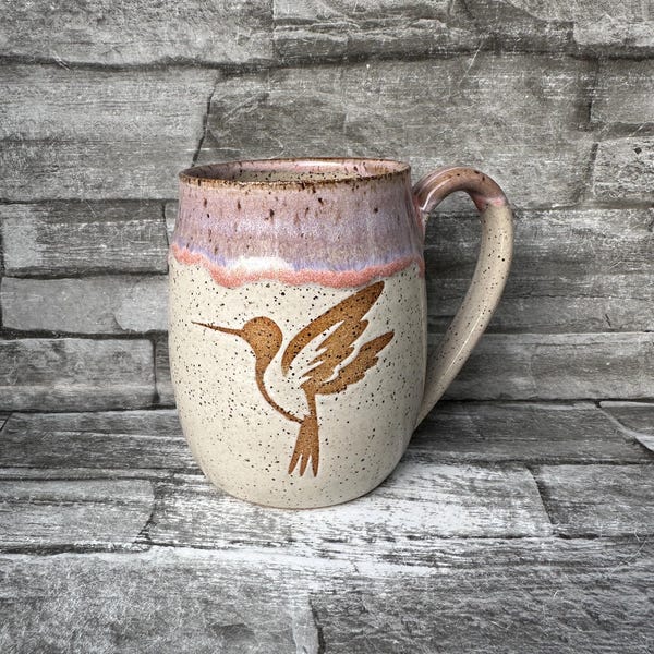 N.° 2: Taza de cerámica rosa, taza de colibrí, taza de colibrí blanca, taza de café con forma de pájaro, taza de café hecha a mano, taza de café con forma de animal, hecha en Carolina del Norte