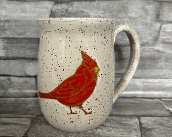 No. 11 - Pottery mug, cardinal mug, cardinal coffee mug, bird coffee mug, handmade coffee mug, animal coffee mug, made in North Carolina