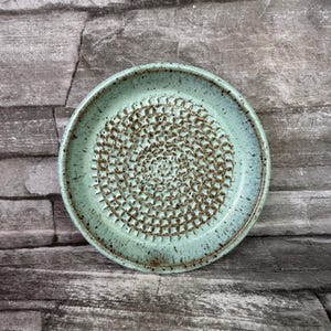 Pottery garlic grater, weahtered teal garlic grater, ceramic garlic grater, ginger grater, parmesan grater, nutmeg grater, grater made in NC