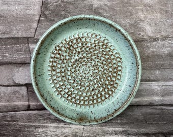 Pottery garlic grater, weahtered teal garlic grater, ceramic garlic grater, ginger grater, parmesan grater, nutmeg grater, grater made in NC