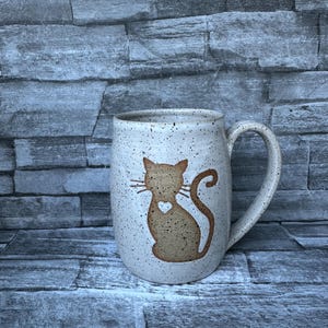 Pottery mug, cat mug, white cat mug, kitty mug, kitty cat mug, cute cat coffee mug, handmade coffee mug, animal coffee mug made in NC